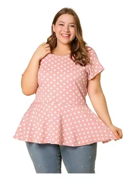 Agnes Orinda Women's Plus Size Polka Dots Short Sleeve Summer Peplum Top -Agnes Orinda Store Belk 1846