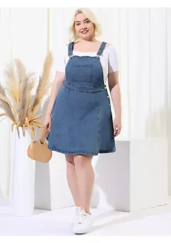 Agnes Orinda Women's Plus Size Suspender Jeans Adjustable Strap A-Line Denim Overall Dress -Agnes Orinda Store Belk 185
