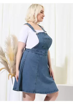 Agnes Orinda Women's Plus Size Suspender Jeans Adjustable Strap A-Line Denim Overall Dress -Agnes Orinda Store Belk 186