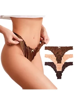 Agnes Orinda Women's Satin Soft Mid-Rise Ruffle Hipster Thong Underwear -Agnes Orinda Store Belk 1878