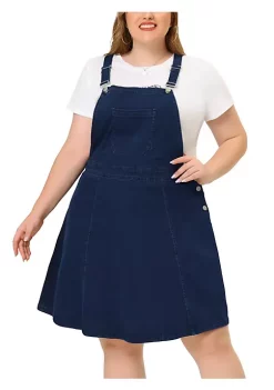 Agnes Orinda Women's Plus Size Suspender Jeans Adjustable Strap A-Line Denim Overall Dress -Agnes Orinda Store Belk 189