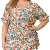 Agnes Orinda Plus Size Blouse for Women Wrap Blouses, Elegant Short Sleeves Floral Tops -Agnes Orinda Store Belk 1898