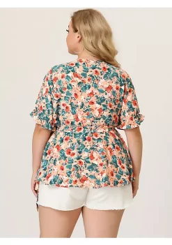 Agnes Orinda Plus Size Blouse for Women Wrap Blouses, Elegant Short Sleeves Floral Tops 14 Agnes Orinda Plus Size Blouse for Women Wrap Blouses, Elegant Short Sleeves Floral Tops -Agnes Orinda Store Belk 1902