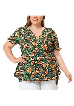 Agnes Orinda Plus Size Blouse for Women Wrap Blouses, Elegant Short Sleeves Floral Tops 15 Agnes Orinda Plus Size Blouse for Women Wrap Blouses, Elegant Short Sleeves Floral Tops -Agnes Orinda Store Belk 1903