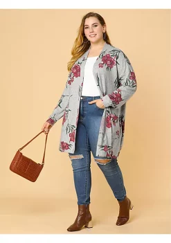 Agnes Orinda Women's Plus Size Long Sleeve Lightweight Knit Floral Cardigan Sweater Outwear -Agnes Orinda Store Belk 1908