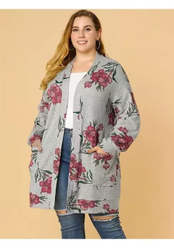 Agnes Orinda Women's Plus Size Long Sleeve Lightweight Knit Floral Cardigan Sweater Outwear -Agnes Orinda Store Belk 1909