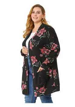 Agnes Orinda Women's Plus Size Long Sleeve Lightweight Knit Floral Cardigan Sweater Outwear -Agnes Orinda Store Belk 1911
