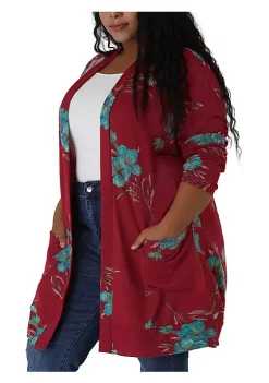 Agnes Orinda Women's Plus Size Long Sleeve Lightweight Knit Floral Cardigan Sweater Outwear -Agnes Orinda Store Belk 1913