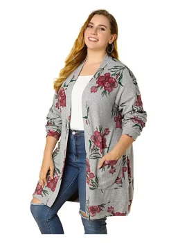 Agnes Orinda Women's Plus Size Long Sleeve Lightweight Knit Floral Cardigan Sweater Outwear -Agnes Orinda Store Belk 1914
