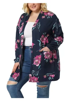 Agnes Orinda Women's Plus Size Long Sleeve Lightweight Knit Floral Cardigan Sweater Outwear -Agnes Orinda Store Belk 1915