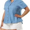 Agnes Orinda Plus Size Jeans Shirt for Women Short Sleeve Chest Pocket Button Down Denim Shirts -Agnes Orinda Store Belk 192