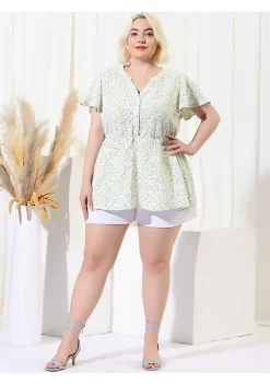Agnes Orinda Women's Plus Size Floral Top, Elastic Smocked Waist Lightweight Chiffon Blouses -Agnes Orinda Store Belk 1930