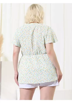 Agnes Orinda Women's Plus Size Floral Top, Elastic Smocked Waist Lightweight Chiffon Blouses -Agnes Orinda Store Belk 1931