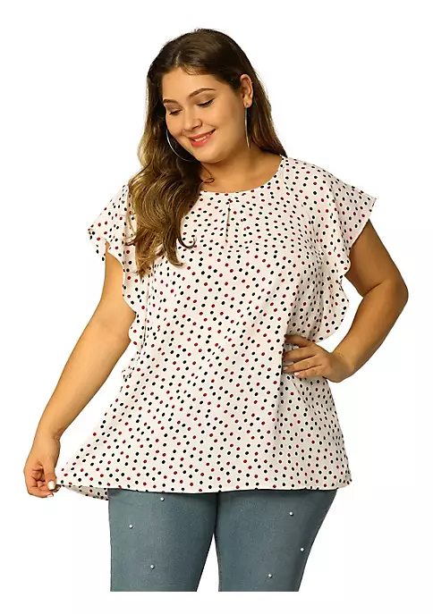 Agnes Orinda Plus Size Top for Women Ruffle Sleeve Polka Dots Floral Chiffon Blouse Work Tops 12 Agnes Orinda Plus Size Top for Women Ruffle Sleeve Polka Dots Floral Chiffon Blouse Work Tops - Image 10