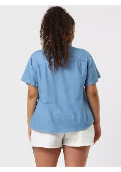 Agnes Orinda Plus Size Jeans Shirt for Women Short Sleeve Chest Pocket Button Down Denim Shirts -Agnes Orinda Store Belk 196
