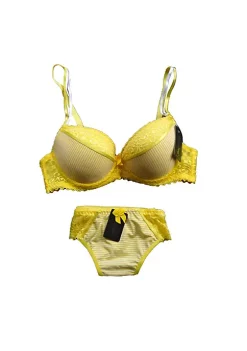 Agnes Orinda Women's Underwire Push-Up Lace Trim Strip Bra and Thong Set