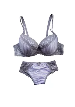 Agnes Orinda Women's Underwire Push-Up Lace Trim Strip Bra and Thong Set -Agnes Orinda Store Belk 1969