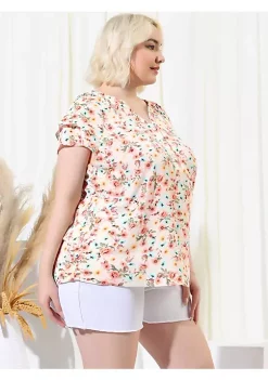 Agnes Orinda Plus Size Blouse for Women Layered Sleeve V Neck Floral Print Top Blouses -Agnes Orinda Store Belk 1986