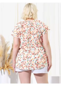 Agnes Orinda Plus Size Blouse for Women Layered Sleeve V Neck Floral Print Top Blouses -Agnes Orinda Store Belk 1987
