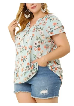 Agnes Orinda Plus Size Blouse for Women Layered Sleeve V Neck Floral Print Top Blouses -Agnes Orinda Store Belk 1988