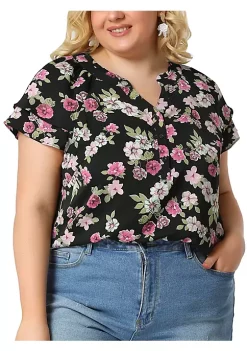 Agnes Orinda Plus Size Blouse for Women Layered Sleeve V Neck Floral Print Top Blouses -Agnes Orinda Store Belk 1989