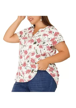 Agnes Orinda Plus Size Blouse for Women Layered Sleeve V Neck Floral Print Top Blouses -Agnes Orinda Store Belk 1990