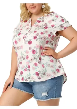 Agnes Orinda Plus Size Blouse for Women Layered Sleeve V Neck Floral Print Top Blouses -Agnes Orinda Store Belk 1991