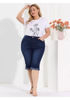 Agnes Orinda Plus Size Denim Capri for Women Mid-Rise Casual Chambray Curvy Skinny Stretch Denim Capri Jean -Agnes Orinda Store Belk 2