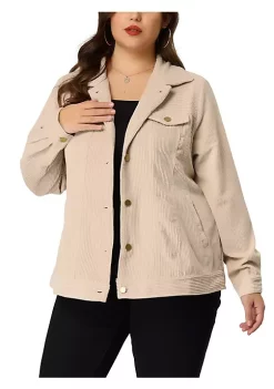 Agnes Orinda Plus Size Jackets for Women Long Sleeves Button Casual Corduroy Jacket