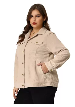 Agnes Orinda Plus Size Jackets for Women Long Sleeves Button Casual Corduroy Jacket -Agnes Orinda Store Belk 2015