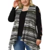 Agnes Orinda Women's Plus Size Cardigan, Casual Striped Pattern Irregular Hem Sleeveless Cardigans -Agnes Orinda Store Belk 2043