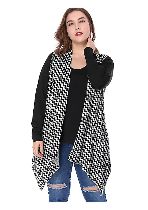 Agnes Orinda Women's Plus Size Cardigan, Casual Striped Pattern Irregular Hem Sleeveless Cardigans 8 Agnes Orinda Women's Plus Size Cardigan, Casual Striped Pattern Irregular Hem Sleeveless Cardigans - Image 6