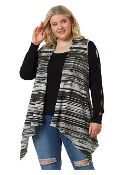 Agnes Orinda Women's Plus Size Cardigan, Casual Striped Pattern Irregular Hem Sleeveless Cardigans 15 Agnes Orinda Women's Plus Size Cardigan, Casual Striped Pattern Irregular Hem Sleeveless Cardigans -Agnes Orinda Store Belk 2049