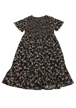 Agnes Orinda Women's Plus Size Spring Smocked Elegant Floral Flare Midi Dress