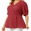 Agnes Orinda Plus Size Polka Dots Blouse for Women V Neck Short Sleeve Wrap Peplum Tops 1X Red -Agnes Orinda Store Belk 2057