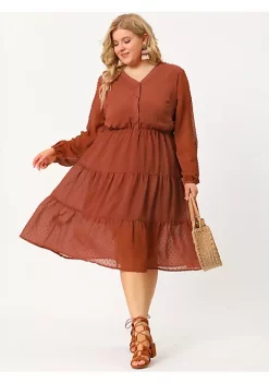 Agnes Orinda Women's Plus Size Spring Puff Long Sleeve Dots Tiered Chiffon Babydoll Dress -Agnes Orinda Store Belk 2065