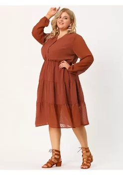 Agnes Orinda Women's Plus Size Spring Puff Long Sleeve Dots Tiered Chiffon Babydoll Dress -Agnes Orinda Store Belk 2066