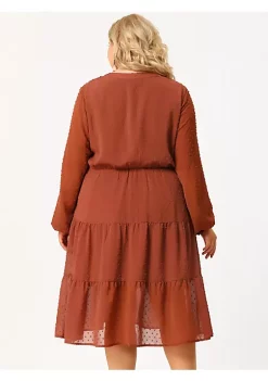 Agnes Orinda Women's Plus Size Spring Puff Long Sleeve Dots Tiered Chiffon Babydoll Dress -Agnes Orinda Store Belk 2067