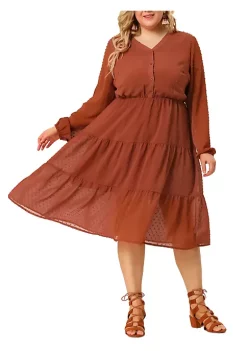 Agnes Orinda Women's Plus Size Spring Puff Long Sleeve Dots Tiered Chiffon Babydoll Dress -Agnes Orinda Store Belk 2068