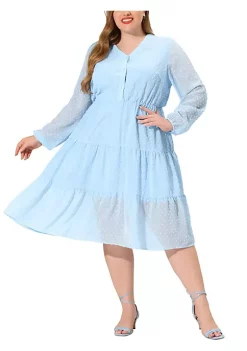 Agnes Orinda Women's Plus Size Spring Puff Long Sleeve Dots Tiered Chiffon Babydoll Dress -Agnes Orinda Store Belk 2069