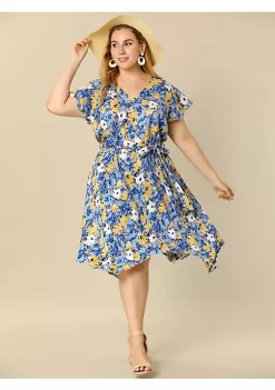 Agnes Orinda Women's Plus Size Spring Floral Chiffon Tie Waist Ruffled Midi Dress -Agnes Orinda Store Belk 2072