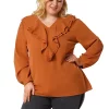 Agnes Orinda Women's Plus Size Tops, V-Neck Boho Chiffon Ruffle Blouses -Agnes Orinda Store Belk 209