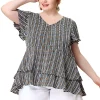 Agnes Orinda Women's Plus Size Spring Geometric Print Layered Ruffle Hem Short Sleeve Top -Agnes Orinda Store Belk 2097