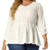 Agnes Orinda Women's Plus Size Hollow Out Elastic Waist Peplum Elegant 3/4 Sleeve Blouses -Agnes Orinda Store Belk 2104