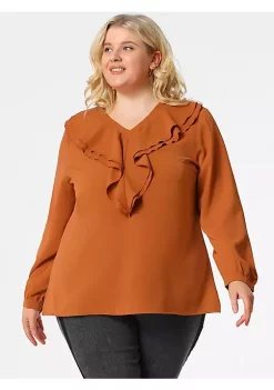 Agnes Orinda Women's Plus Size Tops, V-Neck Boho Chiffon Ruffle Blouses -Agnes Orinda Store Belk 211
