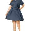 Agnes Orinda Women's Plus Size Tie Waist Half Placket Chambray Midi Shirtdress -Agnes Orinda Store Belk 2110