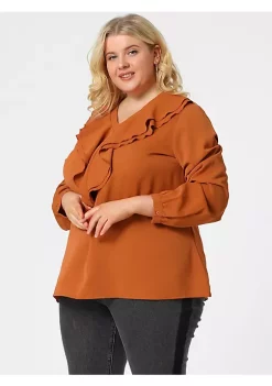 Agnes Orinda Women's Plus Size Tops, V-Neck Boho Chiffon Ruffle Blouses -Agnes Orinda Store Belk 212
