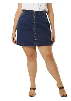 Agnes Orinda Women's Plus Size Spring Denim Button A Line Side Pocket Mini Skirt -Agnes Orinda Store Belk 2120