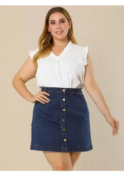 Agnes Orinda Women's Plus Size Spring Denim Button A Line Side Pocket Mini Skirt -Agnes Orinda Store Belk 2121