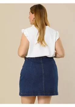 Agnes Orinda Women's Plus Size Spring Denim Button A Line Side Pocket Mini Skirt -Agnes Orinda Store Belk 2122